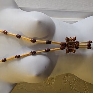 Funky Boho Wood & Seed Bead Ethnic Necklace